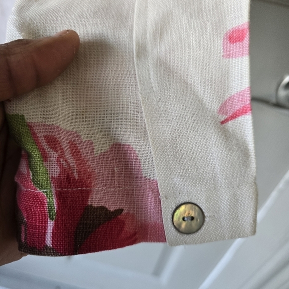 Chico's Floral 100% Linen Shirt Pink Green Long Sleeve ButtonUp Coastal - Picture 12 of 14